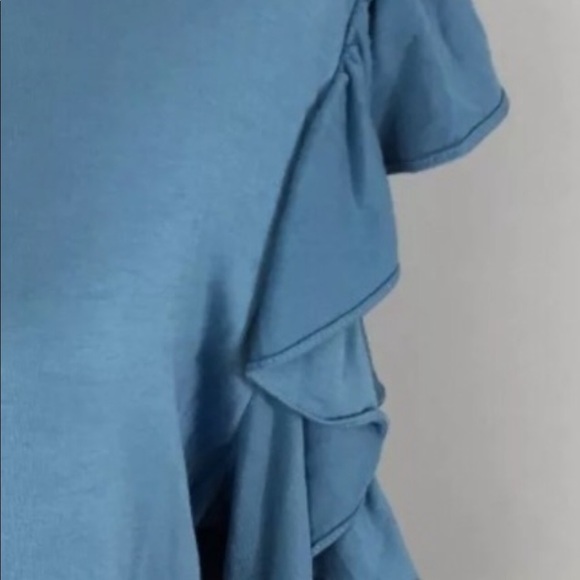 Karl Lagerfield large slate blue long sleeve crew neck tee with cold shoulder - Picture 6 of 15